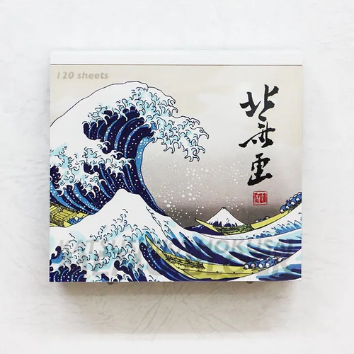 Cozyca Memo Pad Hokusai. A 100 × 90 mm block of 120 sheets in four Thirty-six Views of Mount Fuji designs, PET cover. Bloc-notes Cozyca Hokusai. 120 feuilles 100 × 90 mm, quatre motifs des Trente-six vues du mont Fuji, couverture PET.