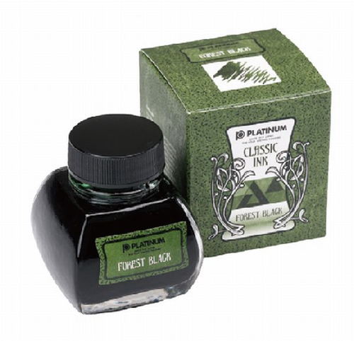 Platinum Classic Fountain Pen Ink Forest Black 60ml glass bottle. / Flacon d'encre pour stylo plume Platinum Classic Forest Black 60ml.