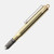 Traveler's Company BRASS Ballpoint Pen showing compact brass holder and raw iron clip next to packaging. / Stylo bille en laiton Traveler's Company BRASS présentant un corps compact en laiton brut et un clip en fer.