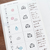 A set of 5 small, square rubber stamps (a-209) designed by Peppoko, featuring weather icons: sun, cloud, rain, snow, and wind. Un ensemble de 5 petits tampons carrés en caoutchouc (a-209) conçus par Peppoko, avec des icônes météo : soleil, nuage, pluie, neige et vent.
