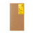 TRAVELER'S Notebook Refill 001 Lined Notebook Regular Size. A slim, saddle-stitched cream paper booklet with a 6.5mm horizontal ruled line layout meant for leather covers. / Recharge pour carnet TRAVELER'S Notebook 001 Lined Notebook Format Regular. Un livret en papier crème mince à reliure agrafée, présentant des lignes horizontales lignées de 6,5 mm.
