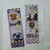 Mr. Eggplants Photo Booth Sticker Set featuring two vertical glossy sticker strips with vintage frame designs and colorful borders. Lot de stickers "Photo Booth" Mr. Eggplants comprenant deux bandes d'autocollants brillants verticaux avec des motifs de cadres vintage.