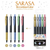 Zebra Sarasa Clip Deco Shine 0.5mm gel pen set. Displays sleek retractable pens with matching metallic rubber grips and clear clips, arranged to showcase vibrant shimmering inks. Lot de stylos gel Zebra Sarasa Clip Deco Shine 0,5 mm. Présente des stylos rétractables élégants avec grips en caoutchouc métallique assortis et clips transparents.