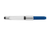 Kaweco Standard Fountain Pen Converter Midnight Blue and Chrome edition. A transparent plastic twist-action piston reservoir featuring a deep dark blue rotary knob and shiny silver chrome trim elements. / Convertisseur Kaweco Standard format Long couleur Midnight Blue et Chrome. Un réservoir à piston rotatif transparent en plastique équipé d'un embout bleu nuit foncé et d'éléments de finition chromés argentés.