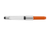 Kaweco Standard Fountain Pen Converter Sunrise Orange and Chrome edition. A transparent plastic twist-action piston reservoir featuring a bright orange rotary knob and shiny silver chrome trim elements. / Convertisseur Kaweco Standard format Long couleur Sunrise Orange et Chrome. Un réservoir à piston rotatif transparent en plastique équipé d'un embout orange aurore éclatant et d'éléments de finition chromés argentés.