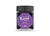 Kaweco Summer Purple 50ml fountain pen ink bottle. A heavy, clear glass inkwell with an airtight black screw cap, showing a fragrant lilac purple ink inside. / Encrier d'encre pour stylo-plume Kaweco Summer Purple 50ml. Un flacon en verre épais transparent muni d'un capuchon à vis noir étanche, révélant une encre violette rappelant le lilas.