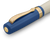 Kaweco STUDENT 50's Rock fountain pen. Features a cool cream acrylic barrel, a deep suede-blue screw cap, and shiny polished gold trim, available with a fine or medium gold-plated steel nib. / Stylo-plume Kaweco STUDENT 50's Rock. Présente un corps en résine acrylique crème, un capuchon à vis bleu suède soutenu, et des attributs dorés brillants, disponible avec une plume fine ou moyenne en acier plaqué or.