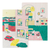 Midori Yuru Log Notebook in B6 size, Daily Life theme, showing dot grid pages with colored pencil illustrations of home, kitchen, and rooms by Rie Koizumi. / Carnet Midori Yuru Log de taille B6, thème Vie Quotidienne, montrant des pages à points avec des illustrations aux crayons de couleur de maison, cuisine et chambres par Rie Koizumi.