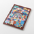 Midori Yuru Log Notebook in B6 size, Coffee Shop theme, showing dot grid pages with vibrant illustrated margins of tropical towns, seaside holidays, and cafe items by Mikiko Yamasato. / Carnet Midori Yuru Log de taille B6, thème Café, montrant des pages à points avec des bordures illustrées vibrantes de villes tropicales, de vacances en bord de mer et d'articles de café par Mikiko Yamasato.