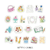 Midori Yuru Log roll sticker in Motifs theme, showing a strip of 18 unique illustrated geometric shapes and icon frames being torn from a perforated paper roll. / Rouleau d'autocollants Midori Yuru Log thème Motifs, montrant une bande de 18 formes géométriques et cadres d'icônes illustrés uniques détachée d'un rouleau de papier perforé.