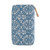 Hobonichi Techo Weeks Cover minä perhonen: felice (Blue). Cotton–wool zip cover embroidered in blue with birds, butterflies and flowers, light-blue lining and a leather butterfly zipper pull. Couverture Weeks Hobonichi Techo minä perhonen : felice (Blue). Housse zippée coton-laine brodée bleu d’oiseaux, papillons et fleurs, doublure bleu clair et tirette papillon en cuir.
