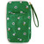 Hobonichi Small Drawer Pouch Bow & Tie: Sheep Sheep Sheep. Textured necktie-fabric pouch with even rows of fluffy sheep on a vibrant green background and green lining. Petite pochette tiroir Hobonichi Bow & Tie : Sheep Sheep Sheep. Pochette en tissu cravate texturé avec rangées de moutons duveteux sur fond vert vif et doublure verte.