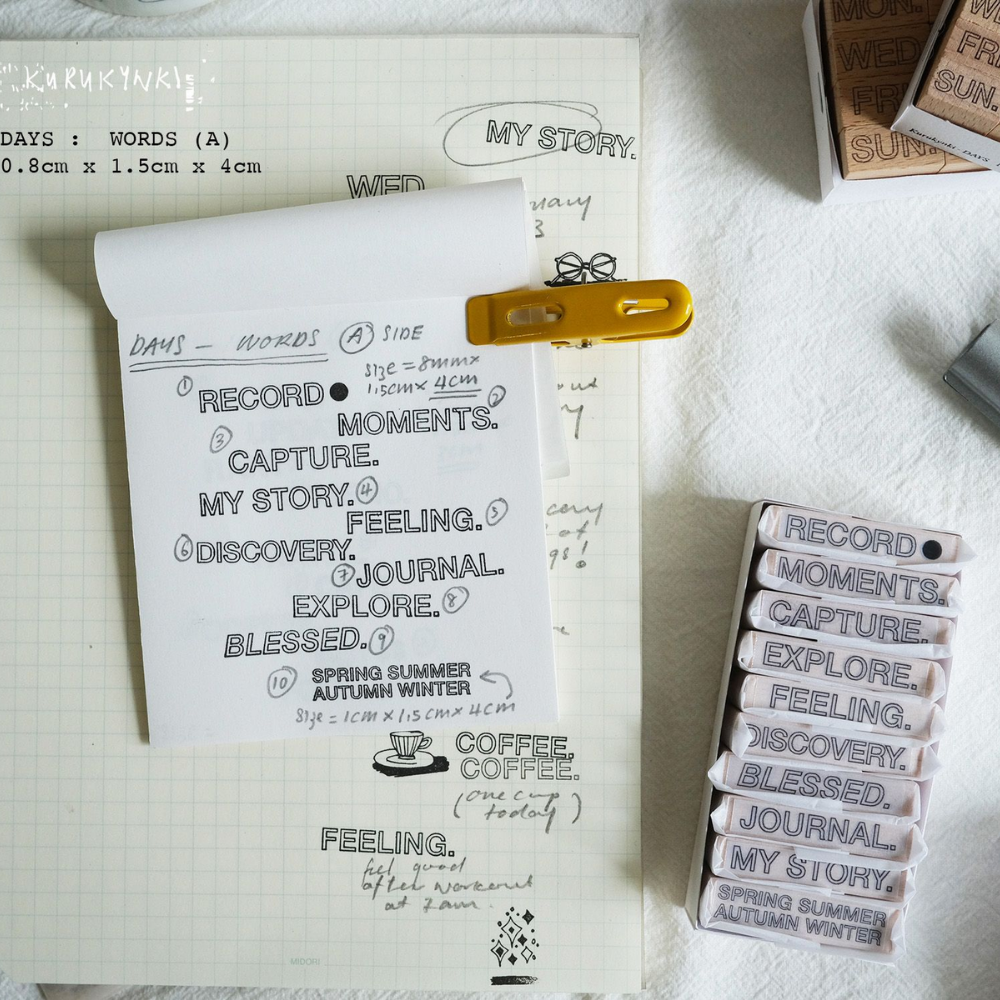 Kurukynki DAYS Rubber Stamp Set - Word Set A (10 options)