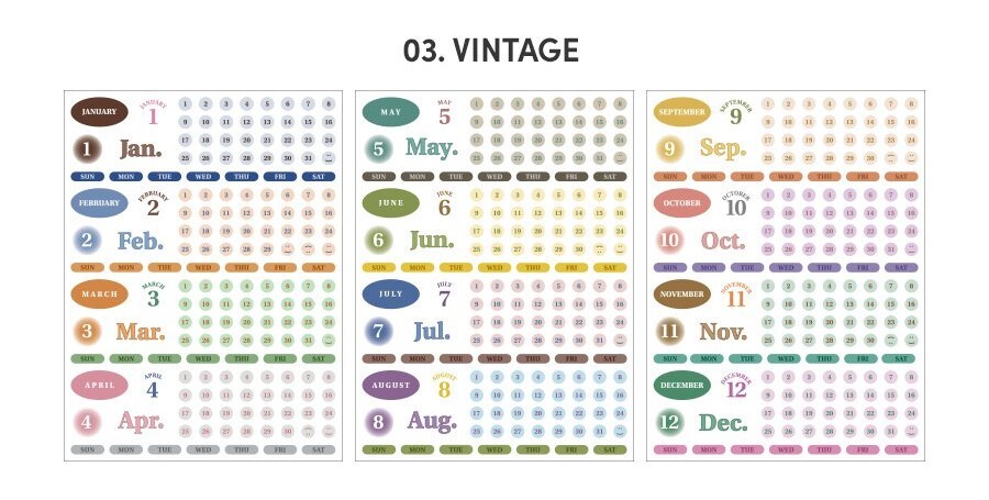 ICONIC Diary Date Sticker Set - Vintage