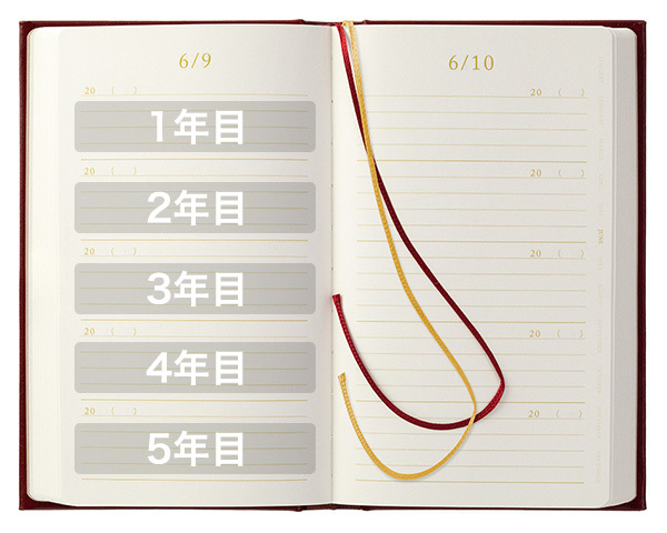 Midori 5 Year Diary - Recycled Leather Red