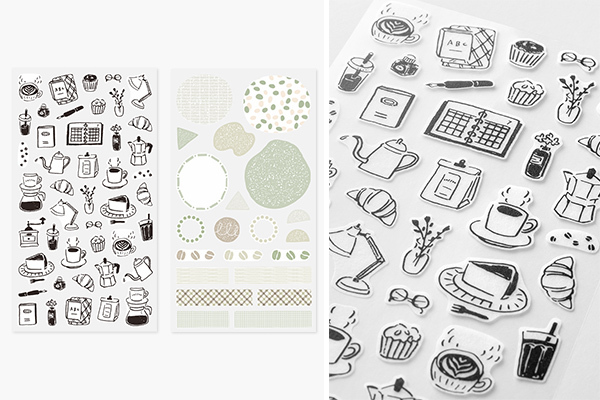 Midori Washi Sticker Set - Monotone Café (2 sheets)