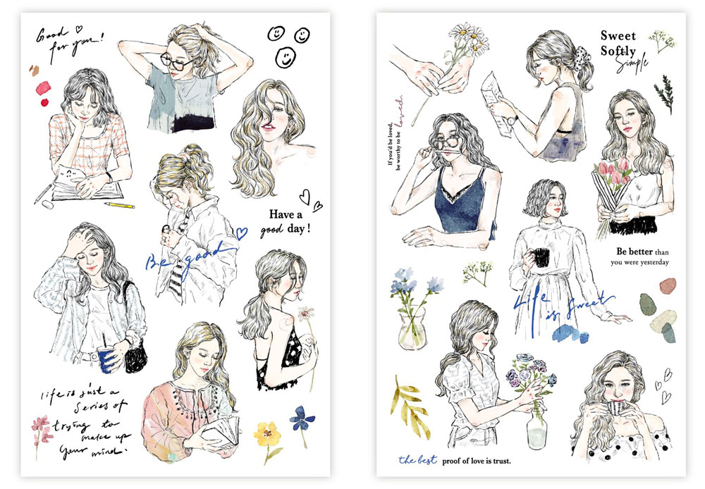 Pion Transfer Sticker Set - Sketch Girl (2 sheets)