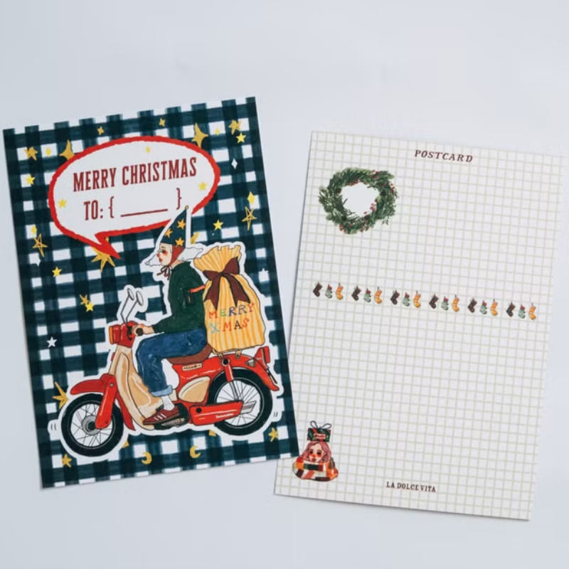 La Dolce Vita Christmas Postcard - My bike is my sleigh