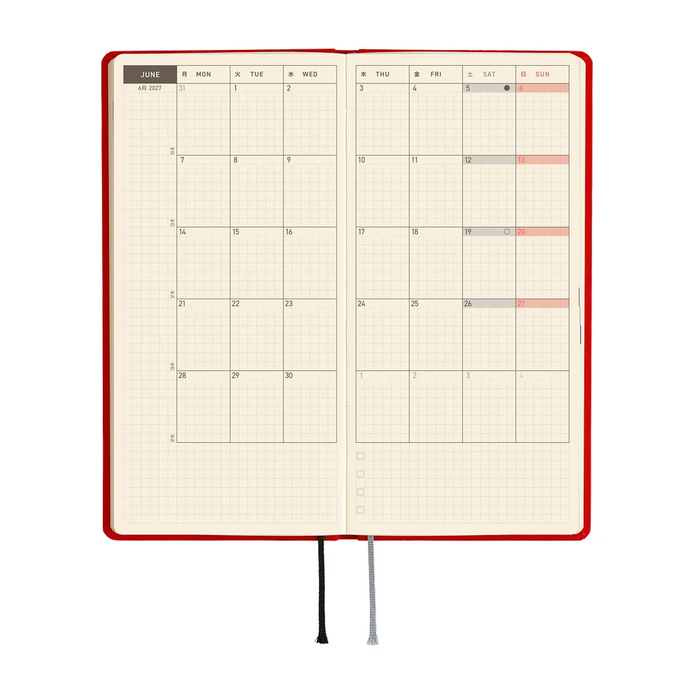 Hobonichi Techo 2027 Weeks - Colors: Poppy Red