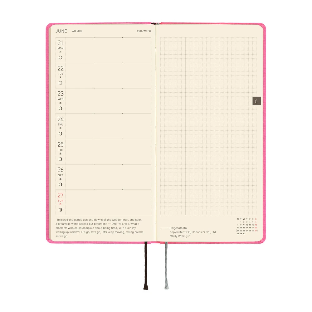 Hobonichi Techo 2027 Weeks - Colors: Pink Sapphire