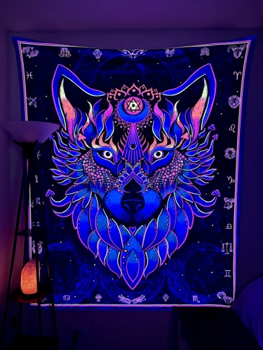 Wolf Large UV Reactive Tapestry