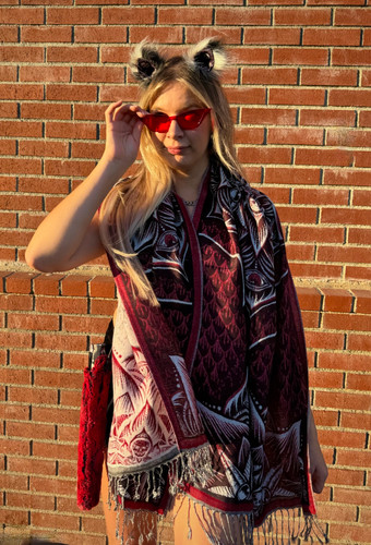 Gothic Mandala Pashmina — Red & Black