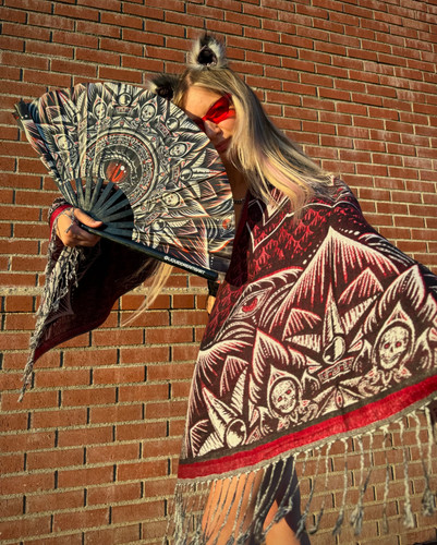 Gothic Mandala Pashmina — Red & Black