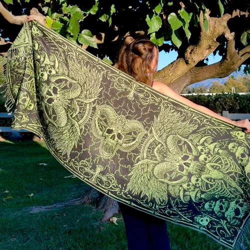 Solid Nightmares Pashmina — Green & Black