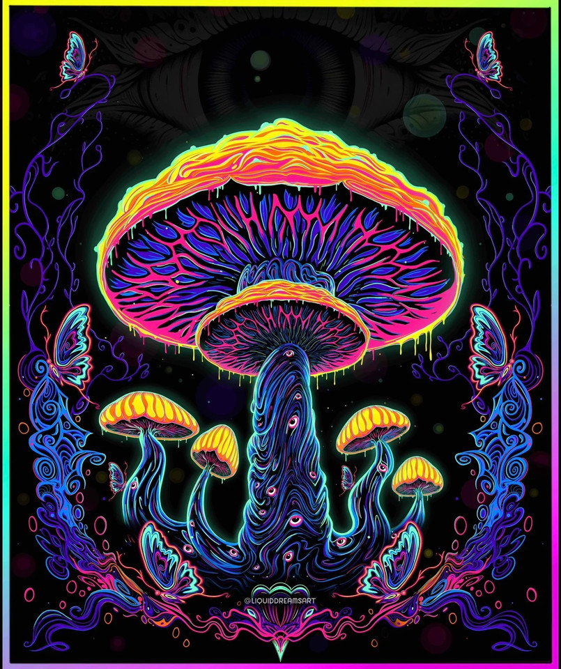 The Great Shroom Large UV Reactive Tapestry