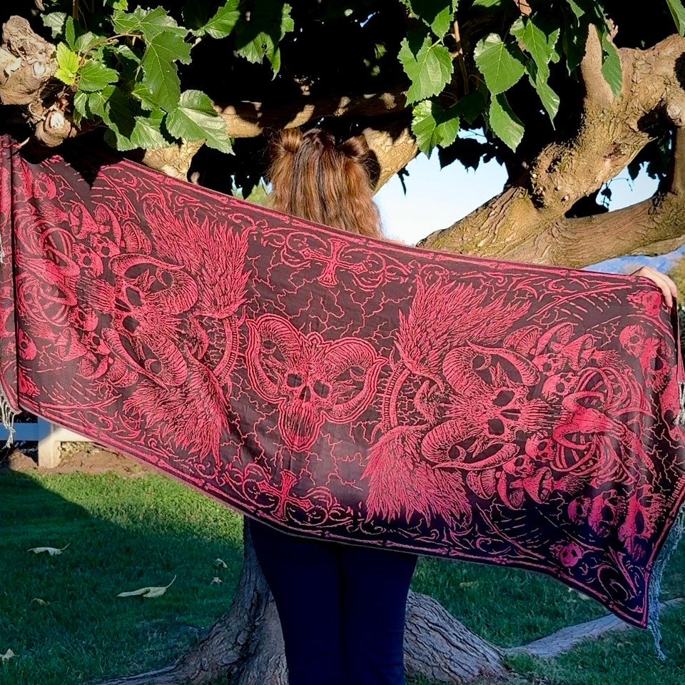 Solid Nightmares Pashmina — Red & Black