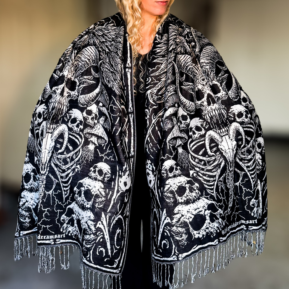 Solid Nightmares Pashmina — White & Black
