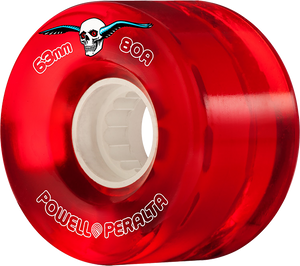 Powell Peralta - Clear Cruiser 63mm 80a Red - Skateboard Wheels (Set of Four) Powell Peralta - Clear Cruiser 63mm 80a Red - Skateboard Wheels (Set of Four)