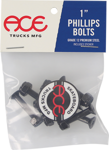 Ace Trucks - 1" Phillips Hardware Set Black - Skateboard Hardware