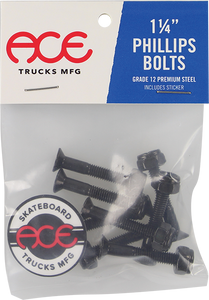 Ace Trucks - 1-1/4" Phillips Hardware Set Black - Skateboard Hardware