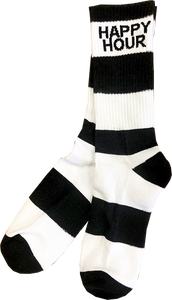 Happy Hour - Hr Stripes Crew Socks Black & White - Skateboard Socks