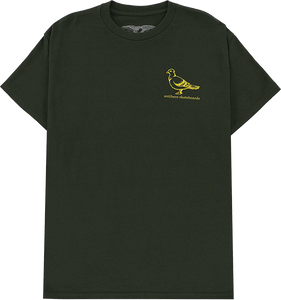 Antihero - Basic Pigeon Ss S-forest Green/yel - Skateboard T-Shirt