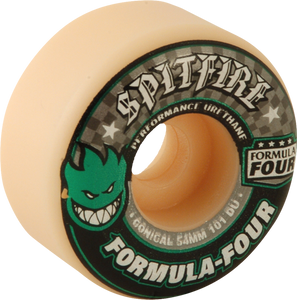 Spitfire - Formula 4 101a Conical 54mm Wht W/grn & Blk - Skateboard Wheels (Set of Four)