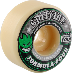 Spitfire - Formula 4 101a Conical 52mm Wht W/grn & Blk - Skateboard Wheels (Set of Four)