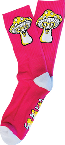 Happy Hour - Hr Mushroom Crew Socks Hot Pink/teal - Skateboard Socks