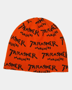 Thrasher Worldwide Skully Beanie Orange - Skateboard Beanie