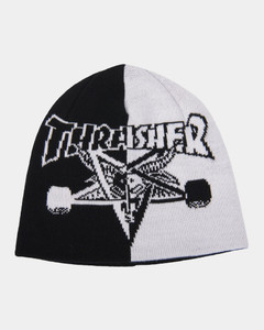 Thrasher Skategoat Split Skully Beanie Black/white - Skateboard Beanie