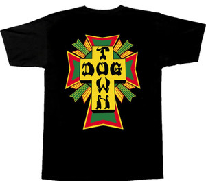 Dogtown Cross Logo Rasta Black Ss L - Skateboard Tshirt