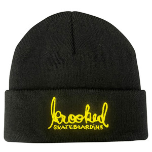 Krooked Skript Cuff Beanie Black/yellow - Skateboard Beanie