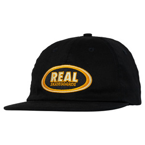 Real Oval Emb Strapback Hat Black/cream/orange - Skateboard Hat