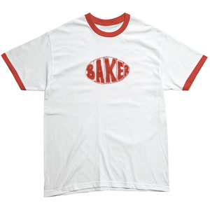 Baker Sprayed Oval Ringer White Ss Xl - Skateboard Tshirt