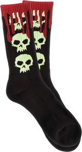 Zero - 3 Skull Blood Crew Socks Black/glow 1pr - Skateboard Socks