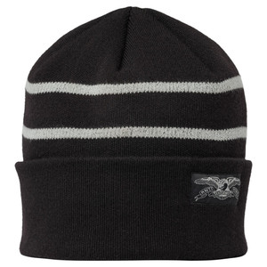 Anti-hero Stock Eagle Label Stripe Cuff Beanie Black/grey - Skateboard Beanie