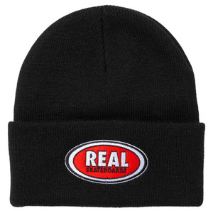 Real Oval Cuff Beanie Black - Skateboard Beanie