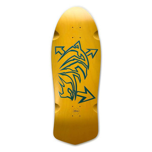Alva Dolphin Yellow/silver/teal Shaped Wheel Wells Deck 11.125 X 30.75 - Skateboard Deck