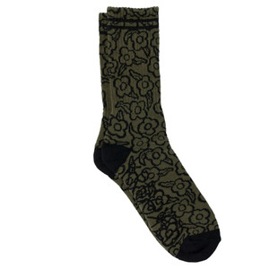 Krooked Multi Flowers Socks Olive/black - Skateboard Socks